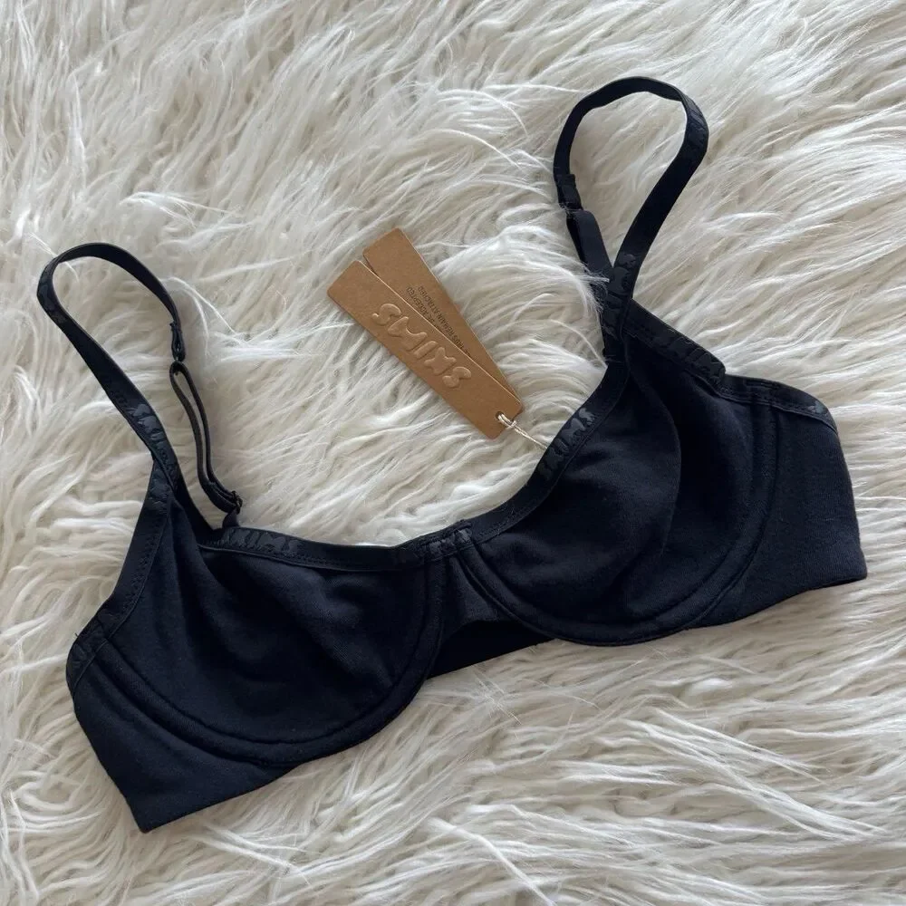 Skims Cotton Logo Demi Bra Soot Size 32B - Picture 2 of 6